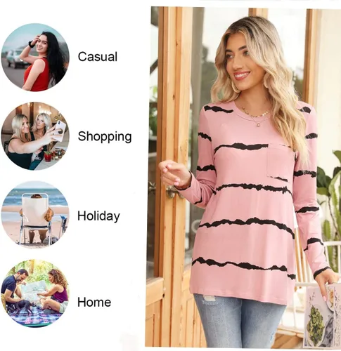 Miniatura 5 de HOTGIFT Blusa de manga larga con cuello redondo para mujer, para otoño, invierno, holgada, cómoda, suave, con bolsillo