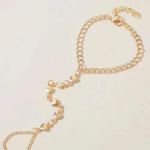 Miniatura 4 de Jumwrit Pulsera de cadena de mano con anillo de dedo, pulsera de eslabones dorados, arnés de mano de esclavo, pulsera de corazón de amor, pulsera