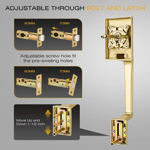 Miniatura 6 de EHOMEWARE - Juego de manijas de puerta delantera doble de latón, manija de puerta de latón cuadrado resistente en oro y cerradura de un solo