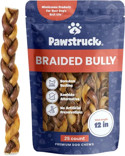 Miniatura 16 de Pawstruck Bully Sticks trenzados 100% naturales de 5 pulgadas, bolsa de 1 libra, masticables para perros de un solo ingrediente sin cuero crudo
