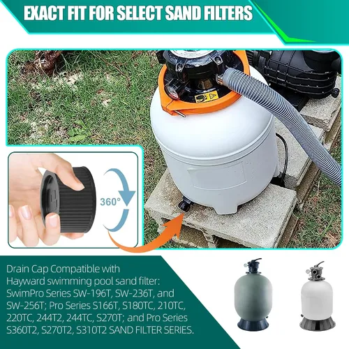 Miniatura 3 de TonGass Paquete de 1 tapón de drenaje de filtro de repuesto exacto negro SX180HG y junta para filtro de arena Hayward seleccionado compatible
