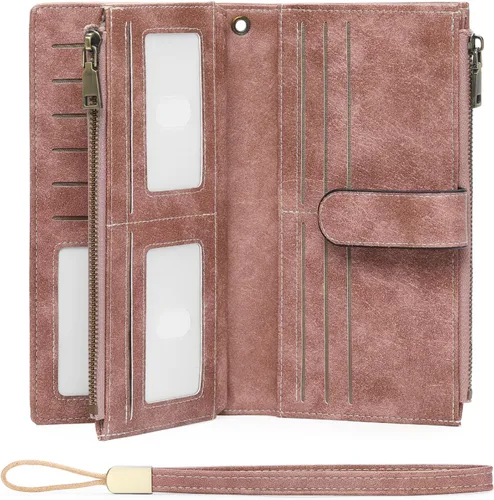 Miniatura 11 de GOIACII Carteras para Mujer de Gran Capacidad Portador de Tarjetas de Crédito Cartera Rfid Mujer Doble Cremallera Bolsillo Cuero Bifold para Damas