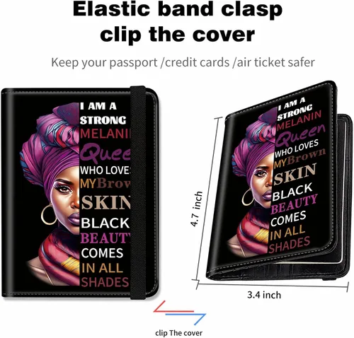 Miniatura 5 de RYUITHDJP Combo de portatarjetas de pasaporte y vacunación con bloque de señal RFID, diseño de belleza de niña negra, funda de cuero para tarjeta