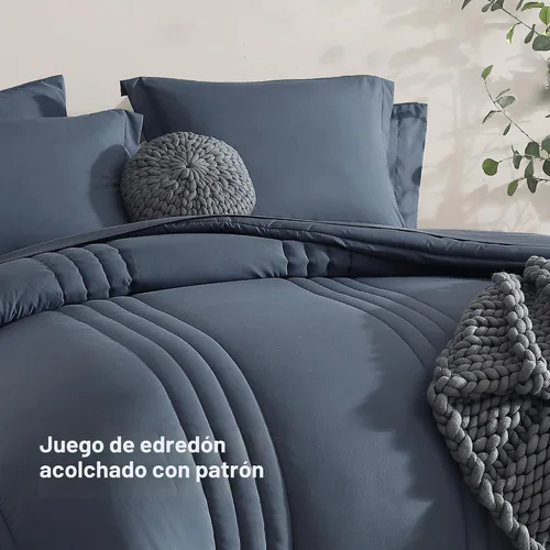 Miniatura 3 de Monbix - Juego de edredón tamaño King de 7 piezas, ropa de cama en una bolsa, juego de edredón para todas las estaciones con edredón, sábanas, Azul
