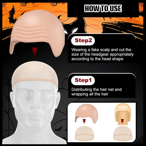 Miniatura 4 de WILLBOND 4 piezas de gorras calvas de Halloween para maquillaje de látex calvo, gorra para cabeza, peluca, sombrero, accesorios de disfraz