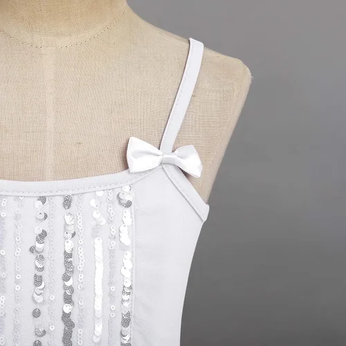 Miniatura 7 de AFAVOM Vestido de ballet con lentejuelas y flecos para niñas pequeñas, vestido de ballet con purpurina y plumas, tutú con falda, leotardo