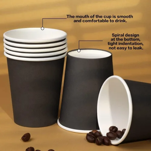 Miniatura 5 de Vasos de papel de 8 onzas, paquete de 25 unidades, vasos de café de papel desechables, para bebidas calientes o frías, para Halloween, fiestas, Negro