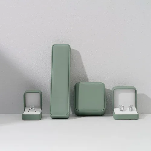 Miniatura 8 de Caja de anillo de cuero para compromiso de propuesta Caja de regalo de anillo de joyería de cuero verde oliva