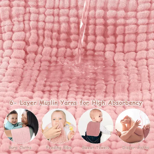 Miniatura 5 de Looxii - Paquete de 6 paños de muselina para eructos para bebé niña - 20 x 10 pulgadas - Ultra suaves y absorbentes, 6 capas 100% algodón para baba