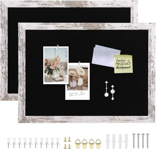 Miniatura 16 de Tablón de anuncios de fieltro gris, 14.2 x 10.2 pulgadas, tablones de anuncios decorativos para colgar en paredes con marco de madera rústica