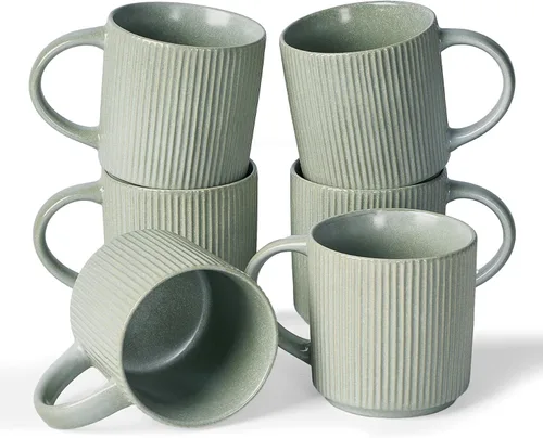 Miniatura 15 de Juego de Tazas de Café Famiware para 6, Tazas de 12 oz con Asa para Café, Té, Cacao, Leche - Juego de Vajilla de Cerámica y Gres, Blanco Mate Blanco