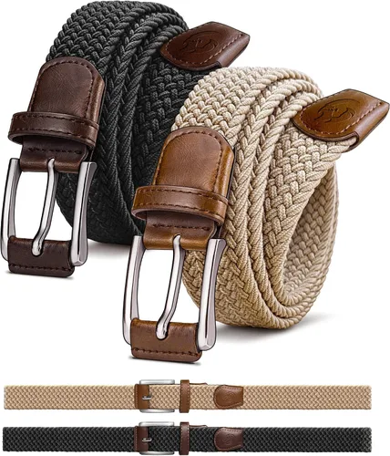 Cinturón de golf para hombre, 2 unidades, cinturón elástico trenzado de 1 3/8 pulgadas, en caja de regalo para jeans casuales, deportes y trabajo