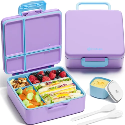 Miniatura 14 de Fimibuke Lonchera Bento para niños, a prueba de fugas, con 4 compartimentos, sin BPA, apta para lavavajillas, con utensilios, tamaños de porciones