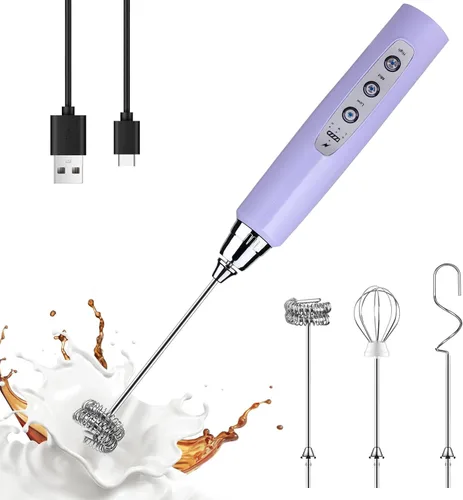 Miniatura 34 de YUSWKO - Espumador de leche recargable de mano con 3 cabezas, mezclador de bebidas con 3 velocidades ajustables para latte, cappuccino, chocolate