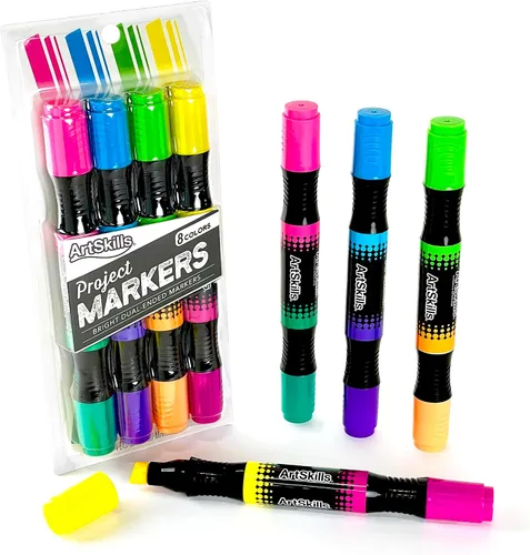 ArtSkills Marcadores de póster jumbo para niños, marcadores de punta de cincel de neón, puntas dobles, 8 colores neón, 4 unidades