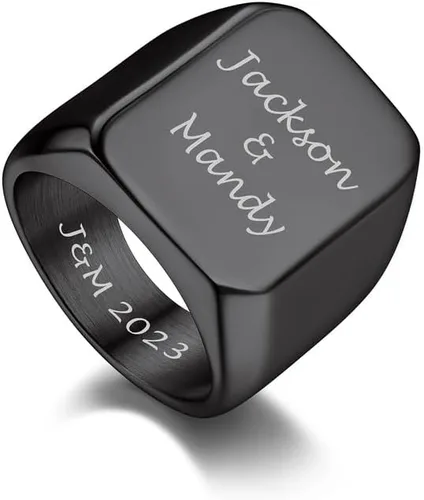 Miniatura 16 de Bandmax Anillos de sello para hombre, acero inoxidable, chapado en oro de 14 quilates, negro, minimalista, simple, anillo para hombres y mujeres