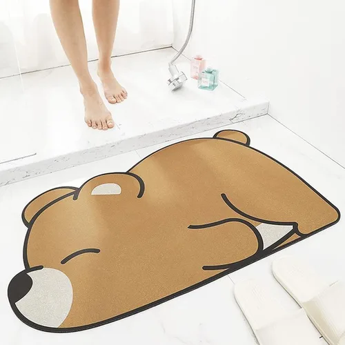 Tapete de baño súper absorbente, tapete de entrada antideslizante con dibujos animados, cojín de secado rápido para suelo de baño y ducha (15.7 x Oso