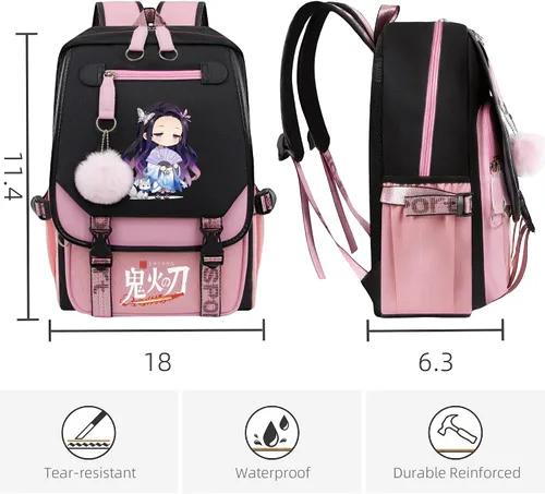 Miniatura 2 de Mochila de anime para niñas con puerto de carga USB 20L, mochila escolar para adolescentes, mochila grande para computadora portátil para viajes uso