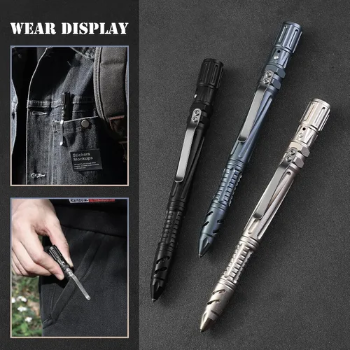 Miniatura 3 de Bolígrafo táctico de defensa personal militar EDC, negro Glass Breaker, Bottle Opener, Emergency Heater, Multi Tool Survival Pen, For Men Women