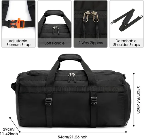 Miniatura 6 de G4Free Bolsa de gimnasio para mujeres y hombres, mochila de lona de 45 litros con compartimento para zapatos, resistente al agua, bolsa de viaje
