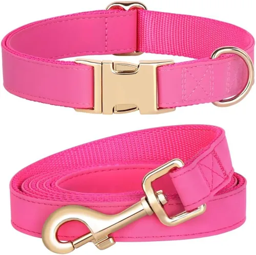 Miniatura 9 de PET ARTIST Juego de collar y correa de piel sintética suave para perro, brillante y elegante, juego de correa y collar de piel sintética de 5 pies