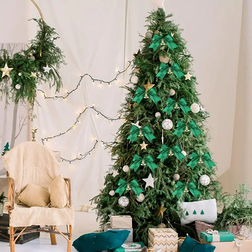 Miniatura 5 de Meseey 12 Lazos de Navidad con Campana de 4 Pulgadas Lazos de Cinta Verde Metálico con Purpurina Lazos Prefabricados con Alambre Retorcido de Brillo