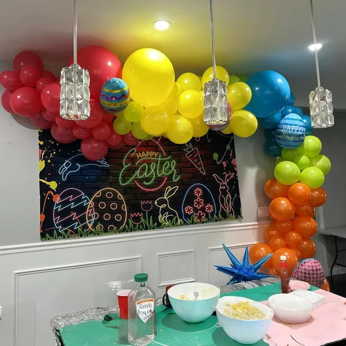 Miniatura 9 de Kit de guirnalda de arco de globos tropicales de verano, 141 globos de látex de color rosado intenso, verde lima, naranja, azul pizarra y amarillo