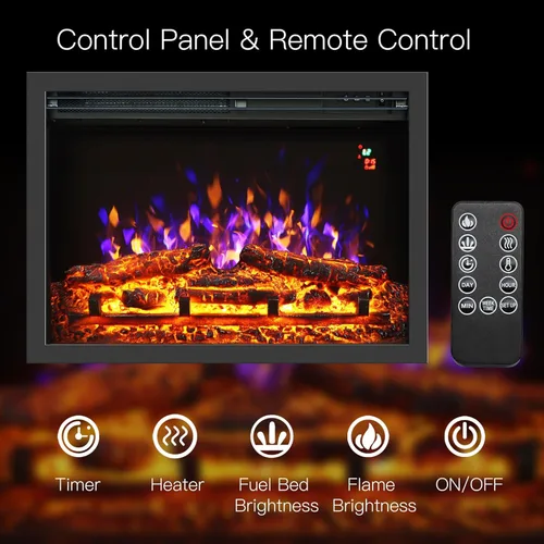 Miniatura 3 de Insertos de chimenea eléctrica de 23 pulgadas, calentador de chimenea eléctrico de pared empotrado y empotrado, llama ajustable y brillo de lecho