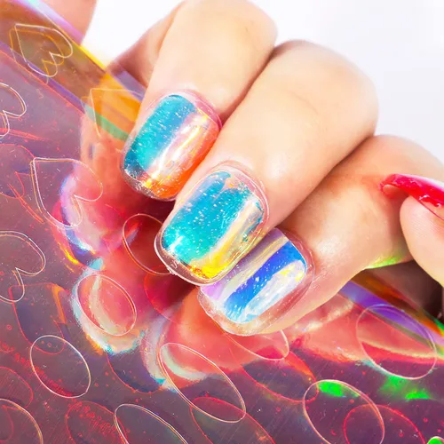 Miniatura 6 de 6 hojas de calcomanías de arte de uñas en relieve dorado 5D, marco geométrico irregular, diseño de calcomanías huecas para uñas, autoadhesivas