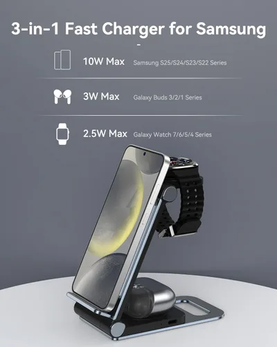 Miniatura 4 de Cargador inalámbrico para Samsung Estación de carga inalámbrica 3 en 1 Soporte de cargador inalámbrico plegable para Samsung S25 Ultra S24 S23 S22 Z
