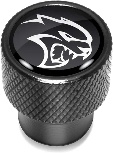 Miniatura 2 de iPick Image Para Dodge SRT Hellcat Logo en negro Easy Grip Premium aluminio válvula válvula tapas - licencia oficial Negro (black Logo)