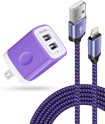 Miniatura 14 de AILKIN Cargadores de iPhone, [certificado Apple MFI] Cable Lightning trenzado de 6 pies de largo + cargador de pared USB, cable de alimentación