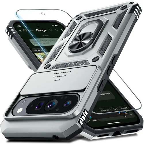 Miniatura 30 de Janmitta - Funda compatible con Google Pixel 9 Pro XL con cubierta deslizante para lente de cámara incorporada + protector de pantalla + soporte