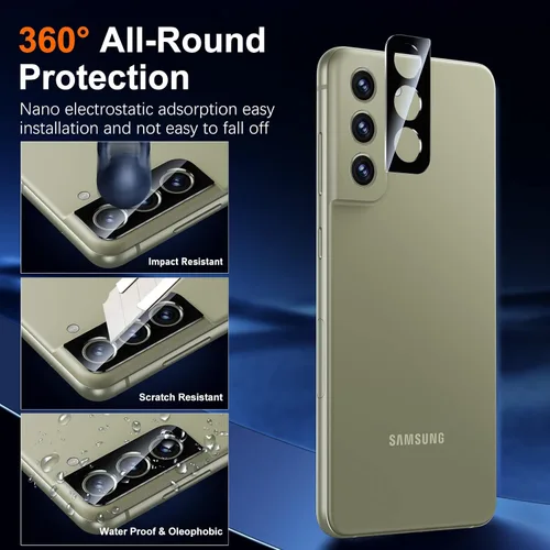 Miniatura 6 de Paquete de 3 + 2 unidades UniqueMe compatible con Samsung Galaxy S21 FE 5G (no para Galaxy S21), protector de pantalla de vidrio templado