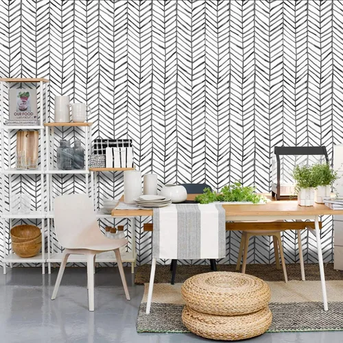 MulYeeh Papel tapiz adhesivo de 17.7 x 118 pulgadas, diseño de espiga de espiga en blanco y negro, extraíble, prepegado, decorativo