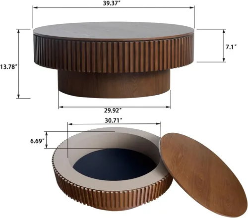 Miniatura 2 de KEVINSPACE Mesa de centro redonda de 39.37 pulgadas para sala de estar, mesa de café redonda de madera con almacenamiento mesas de centro para sala