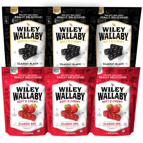 Miniatura 7 de Wiley Wallaby 24 onzas Paquete de variedad de regaliz gourmet clásico australiano de sabor rojo y sandía, suave y masticable, 2 paquetes