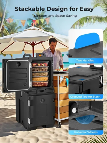 Miniatura 5 de HOUSNAT - Calentador de alimentos con ruedas, contenedores calientes de 82Qt para catering, portabandejas de alimentos aisladas LLDPE con asas