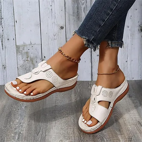 Miniatura 94 de Ladmiple Sandalias ortopédicas florales de moda 2023 con soporte de arco, zapatillas romanas casuales con puntera abierta
