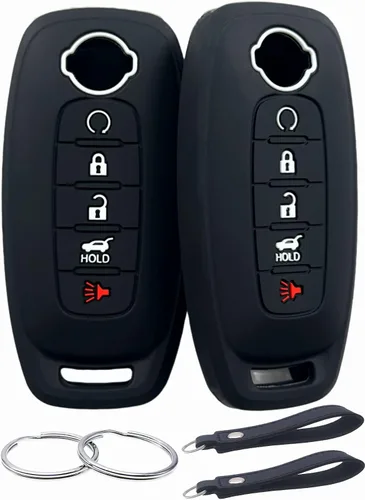 Miniatura 11 de REPROTECTING Funda de goma de silicona para llavero compatible con Nissan Pathfinder Rogue (5 botones, negro/negro)