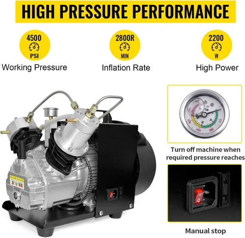 Miniatura 2 de TUXING Compresor de tanque de buceo, compresor de aire PCP de 4500 psi, compresor de aire de alta presión, bomba de buceo PCP de doble cilindro