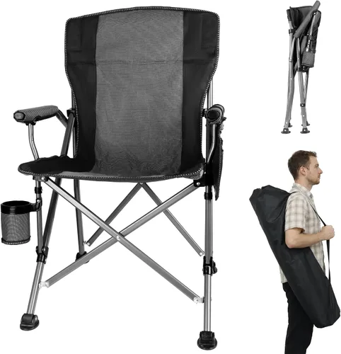 Miniatura 12 de Silla de camping plegable con portavasos y bolsa de almacenamiento, soporte resistente de 400 libras, silla de campamento portátil plegable de gran