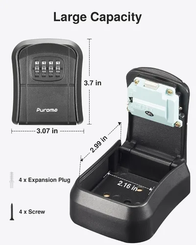 Miniatura 2 de Caja de Seguridad para Llaves Puroma, Caja de Almacenamiento de Llaves con Cerradura de Combinación Montada en Pared para Llaves de Casa, Caja