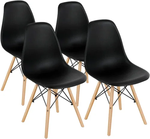 Miniatura 11 de DORTALA Sillas de comedor premontadas, sillas de plástico con patas de madera, respaldo ergonómico, sillas sin brazos de estilo moderno para sala