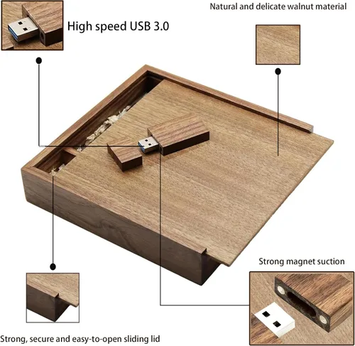 Miniatura 3 de Unidad flash USB de madera de 16 GB USB3.0 TATMOHIK Wedding USB Drive con caja para almacenar fotos, memorias USB de madera, bolígrafo de memoria