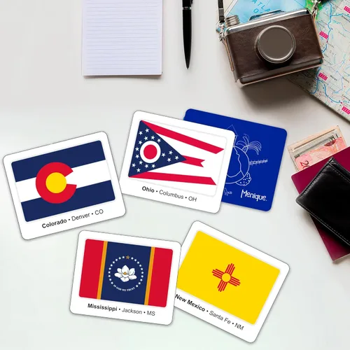 Miniatura 9 de Menique Juego de Memoria de Banderas de Estados de EE. UU. – 100 Tarjetas (50 Parejas) – Aprende Banderas de Estados, Capitales y Abreviaturas