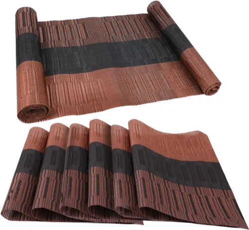 Manteles individuales con camino de mesa resistentes al calor, tapetes antideslizantes, manteles de cocina de vinilo tejido cruzado para mesa de Café