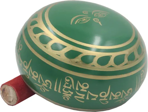 Miniatura 5 de DharmaObjects Juego completo de cuenco tibetano de meditación Om Mani Padme Hum (XL, verde)