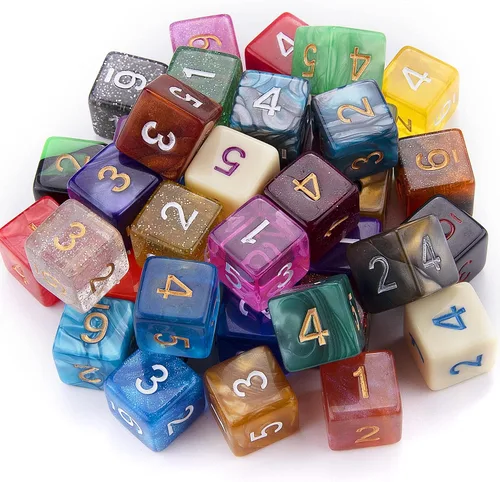 AUSTOR Juego de 42 dados poliédricos de 6 caras, surtido de dados de colores mixtos con una bolsa de almacenamiento de terciopelo negro para juegos