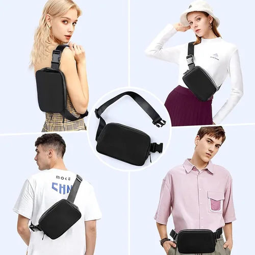 Miniatura 9 de Bolsa de Cintura Mini Negra Riñonera para Mujeres y Hombres, Riñonera Pequeña de Moda, Bolsa Cruzada para Cintura para Correr, Senderismo, Jogging